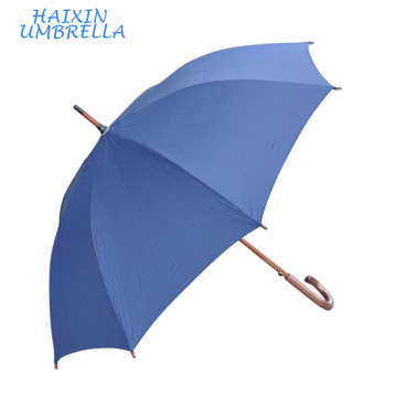 Quality Chinese Products Small Quantity Cheap Blue Long Shaft Carved Wooden Handle golf unbrella Custom Logo for Hotel